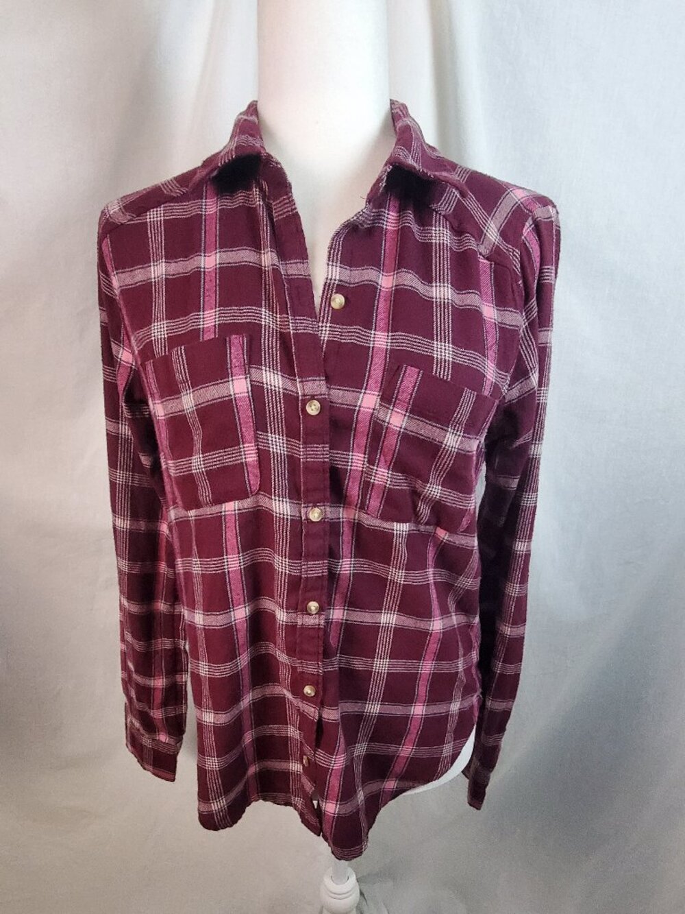 Hollister Plaid Red Flannel Shirt Button‎ Up Long Sleeve Women's Size Small